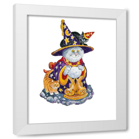 Witch Cat White Modern Wood Framed Art Print by Bell, Bill