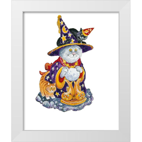 Witch Cat White Modern Wood Framed Art Print by Bell, Bill