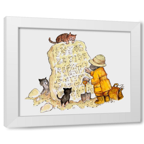 Cat Archaeology White Modern Wood Framed Art Print by Bell, Bill