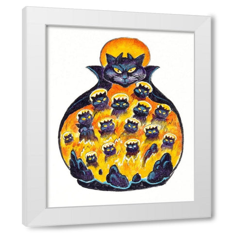 Holloween Cats White Modern Wood Framed Art Print by Bell, Bill