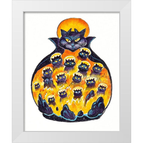 Holloween Cats White Modern Wood Framed Art Print by Bell, Bill