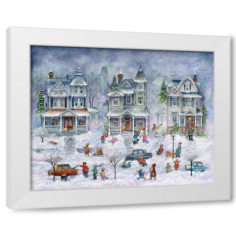 Snowy Streets White Modern Wood Framed Art Print by Bell, Bill