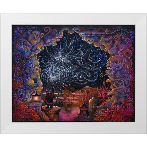 Dragon Chinois White Modern Wood Framed Art Print by Bell, Bill