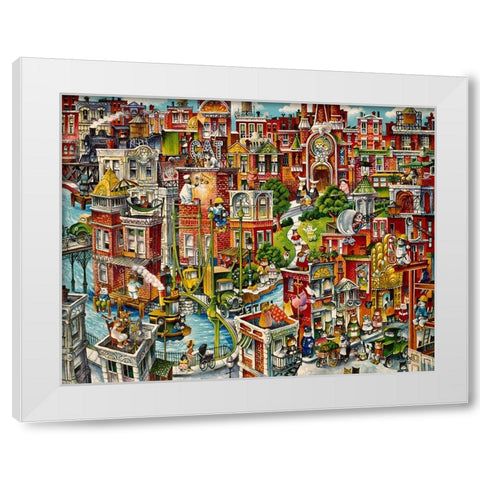 Cat City White Modern Wood Framed Art Print by Bell, Bill