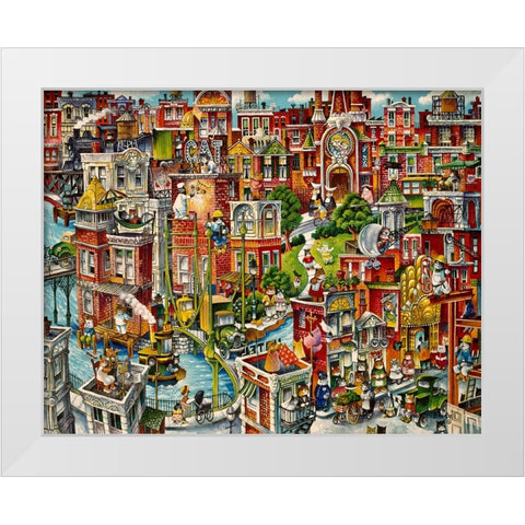 Cat City White Modern Wood Framed Art Print by Bell, Bill