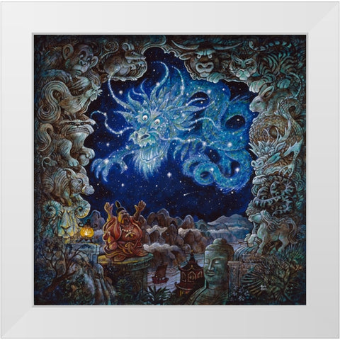 Star Dragon White Modern Wood Framed Art Print by Bell, Bill