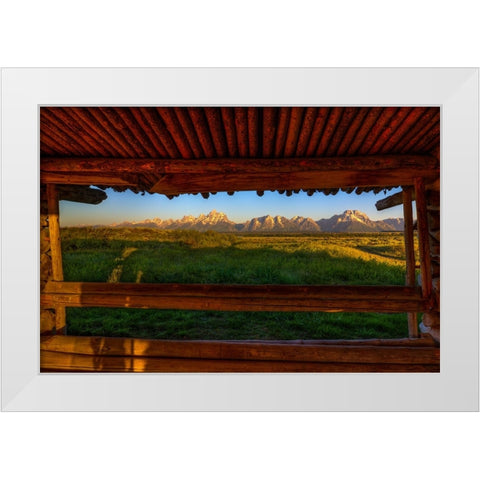 Breezeway View Of The Grand Tetons White Modern Wood Framed Art Print by Sherrell, Bill