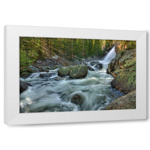 First Rays Over Alberta Falls White Modern Wood Framed Art Print by Sherrell, Bill