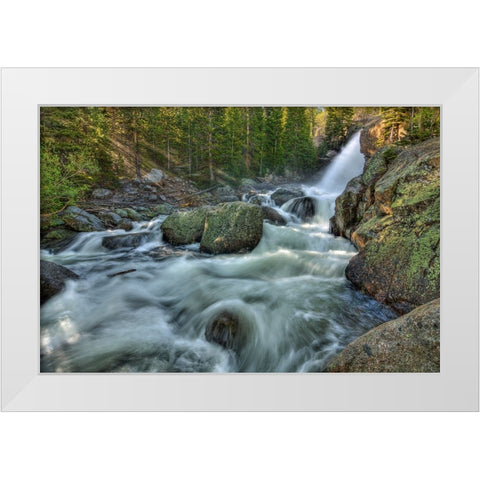 First Rays Over Alberta Falls White Modern Wood Framed Art Print by Sherrell, Bill