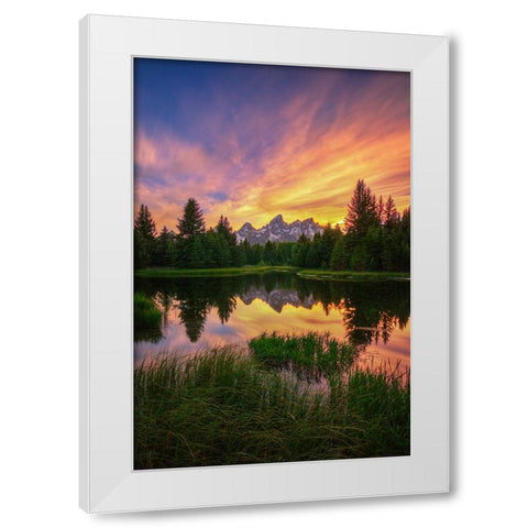 Last Rays Over The Grand Tetons White Modern Wood Framed Art Print by Sherrell, Bill