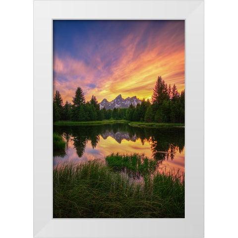 Last Rays Over The Grand Tetons White Modern Wood Framed Art Print by Sherrell, Bill