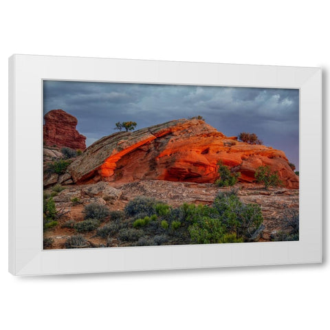 A Glowing Rock At Sunset White Modern Wood Framed Art Print by Sherrell, Bill