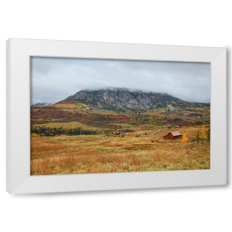 Autumn Barn At Deep Creek Mesa White Modern Wood Framed Art Print by Sherrell, Bill