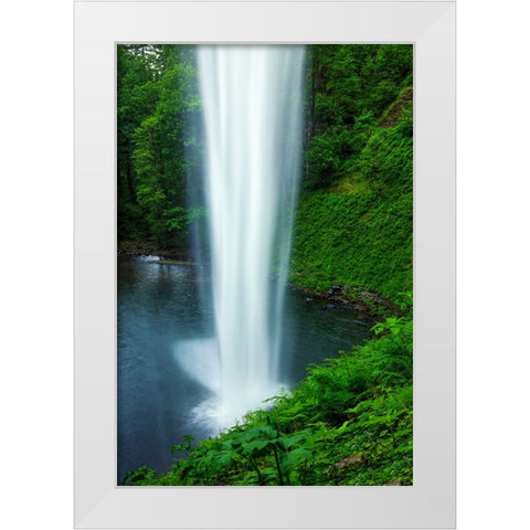 Beauty Behind A Waterfall White Modern Wood Framed Art Print by Sherrell, Bill