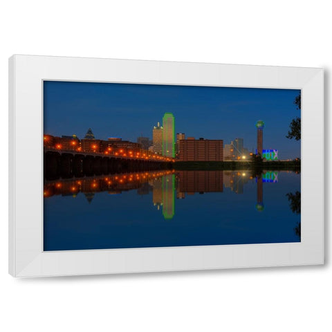 Dallas Skyline and Reflection at Twilight White Modern Wood Framed Art Print by Sherrell, Bill