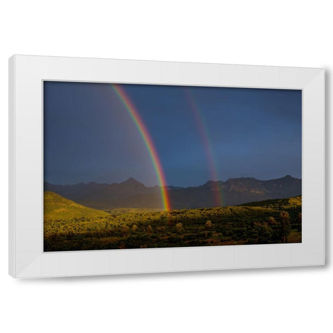 Double Rainbow Over Mount Sneffels 1 White Modern Wood Framed Art Print by Sherrell, Bill