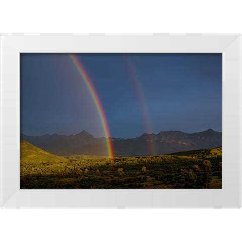 Double Rainbow Over Mount Sneffels 1 White Modern Wood Framed Art Print by Sherrell, Bill