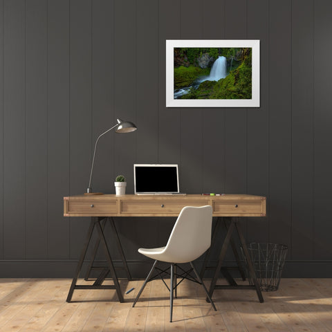 Sahalie Falls White Modern Wood Framed Art Print by Sherrell, Bill