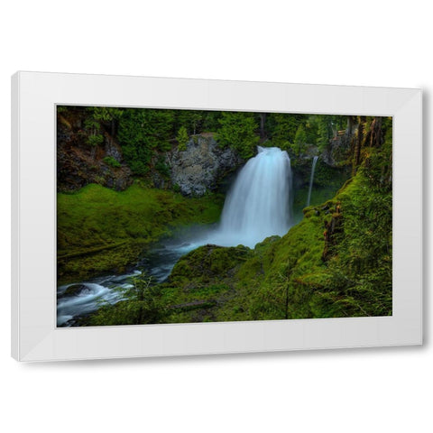 Sahalie Falls White Modern Wood Framed Art Print by Sherrell, Bill