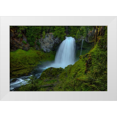 Sahalie Falls White Modern Wood Framed Art Print by Sherrell, Bill
