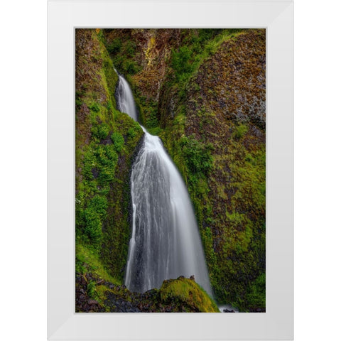 Wahkeena Falls White Modern Wood Framed Art Print by Sherrell, Bill