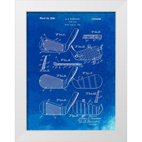 PP4-Faded Blueprint Golf Club Faces Patent Poster White Modern Wood Framed Art Print by Borders, Cole