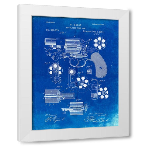 PP5-Faded Blueprint Colt M1889 Revolver Poster White Modern Wood Framed Art Print by Borders, Cole