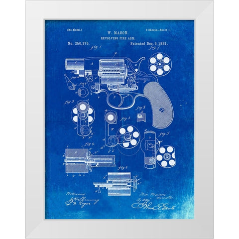 PP5-Faded Blueprint Colt M1889 Revolver Poster White Modern Wood Framed Art Print by Borders, Cole