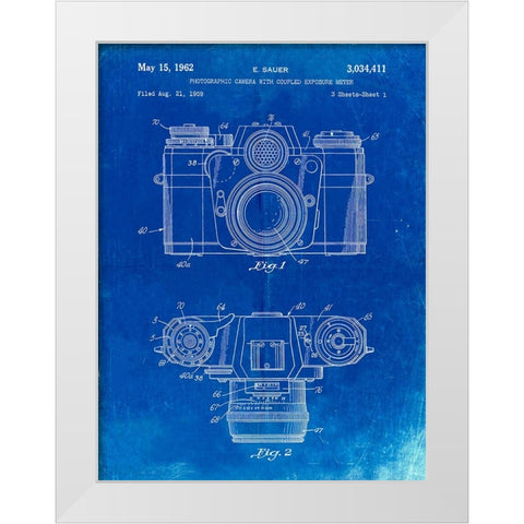 PP6-Faded Blueprint Zeiss Ikon Contarex Camera Patent Poster White Modern Wood Framed Art Print by Borders, Cole