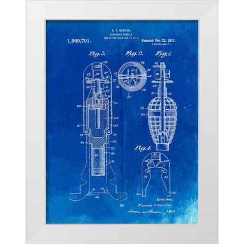 PP12-Faded Blueprint Explosive Missile Patent Poster White Modern Wood Framed Art Print by Borders, Cole