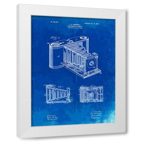 PP15-Faded Blueprint Kodak Pocket Folding Camera Patent Poster White Modern Wood Framed Art Print by Borders, Cole