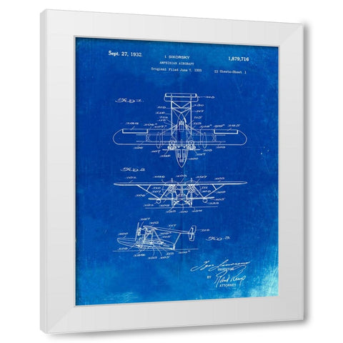 PP29-Faded Blueprint Biwing Seaplane Patent Print White Modern Wood Framed Art Print by Borders, Cole