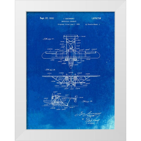 PP29-Faded Blueprint Biwing Seaplane Patent Print White Modern Wood Framed Art Print by Borders, Cole