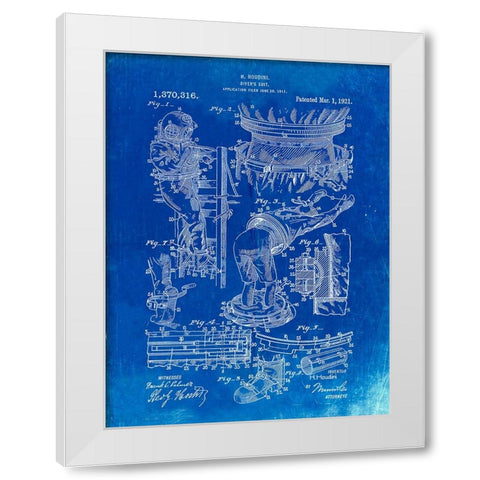 PP32-Faded Blueprint Houdini Diving Suit Patent Poster White Modern Wood Framed Art Print by Borders, Cole