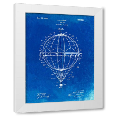 PP36-Faded Blueprint Hot Air Balloon 1923 Patent Poster White Modern Wood Framed Art Print by Borders, Cole