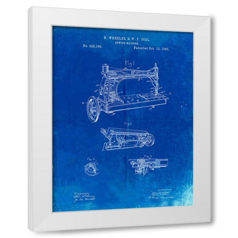 PP37-Faded Blueprint Wheeler And Wilson Sewing Machine Patent Poster White Modern Wood Framed Art Print by Borders, Cole