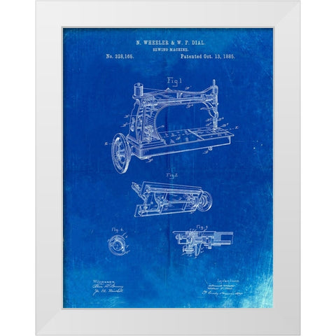 PP37-Faded Blueprint Wheeler And Wilson Sewing Machine Patent Poster White Modern Wood Framed Art Print by Borders, Cole
