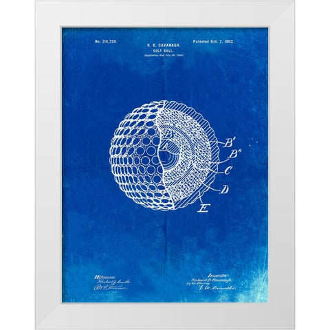 PP42-Faded Blueprint Golf Ball 1902 Patent Poster White Modern Wood Framed Art Print by Borders, Cole