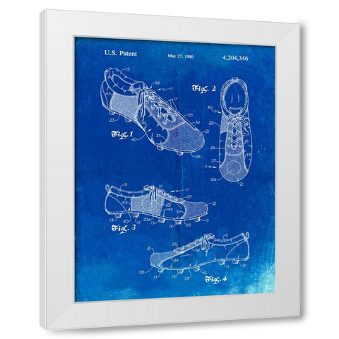 PP55-Faded Blueprint Soccer Cleats Poster White Modern Wood Framed Art Print by Borders, Cole