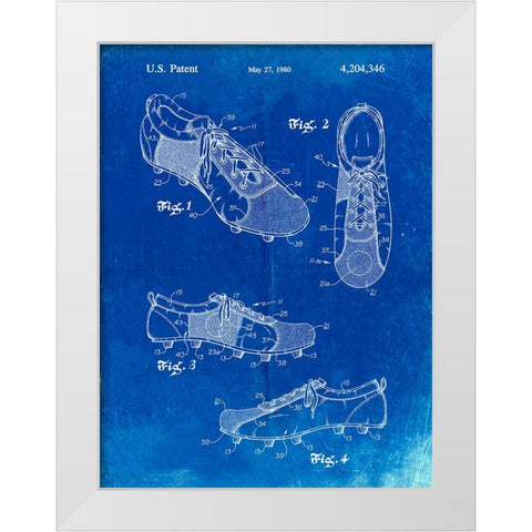 PP55-Faded Blueprint Soccer Cleats Poster White Modern Wood Framed Art Print by Borders, Cole