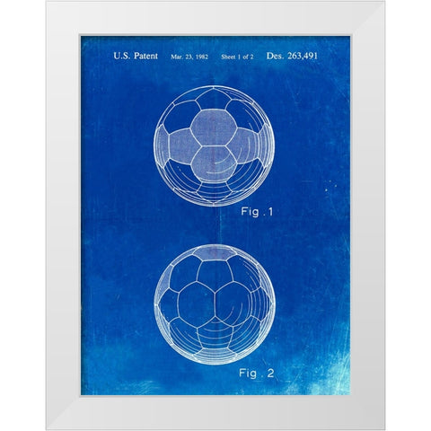 PP62-Faded Blueprint Leather Soccer Ball Patent Poster White Modern Wood Framed Art Print by Borders, Cole