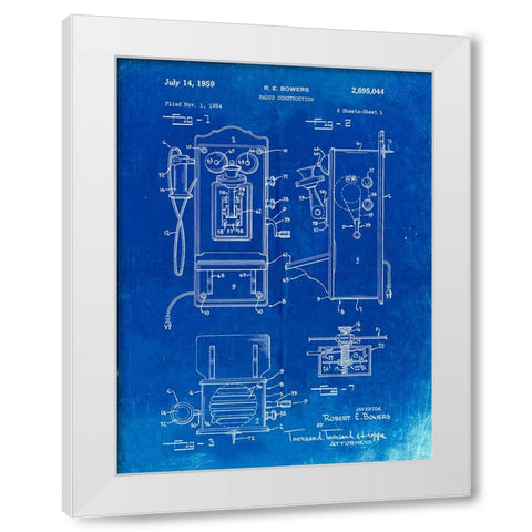 PP65-Faded Blueprint Wall Phone Patent Poster White Modern Wood Framed Art Print by Borders, Cole