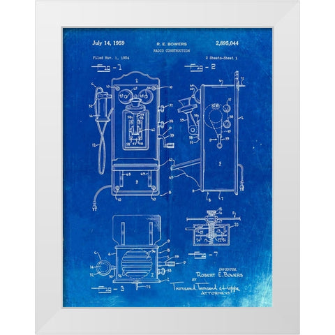 PP65-Faded Blueprint Wall Phone Patent Poster White Modern Wood Framed Art Print by Borders, Cole
