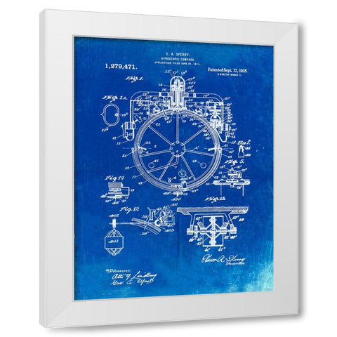 PP67-Faded Blueprint Gyrocompass Patent Poster White Modern Wood Framed Art Print by Borders, Cole