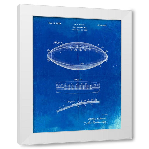 PP71-Faded Blueprint Football Game Ball Patent  White Modern Wood Framed Art Print by Borders, Cole