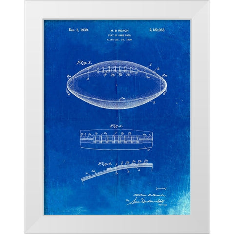 PP71-Faded Blueprint Football Game Ball Patent  White Modern Wood Framed Art Print by Borders, Cole