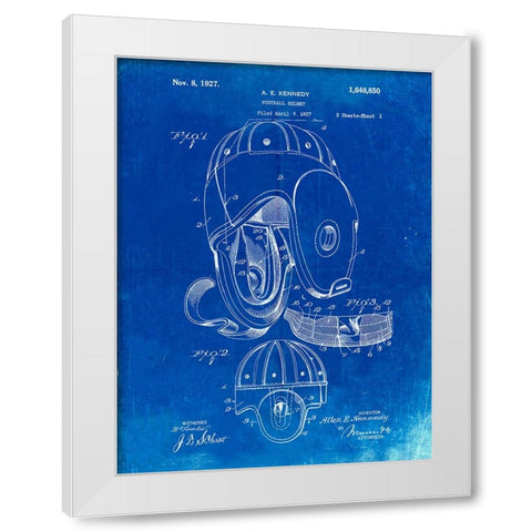 PP73-Faded Blueprint Football Leather Helmet 1927 Patent Poster White Modern Wood Framed Art Print by Borders, Cole