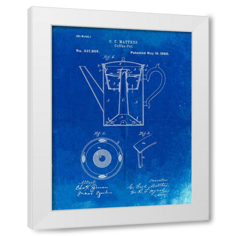 PP78-Faded Blueprint Coffee Percolator 1880 Patent Art White Modern Wood Framed Art Print by Borders, Cole