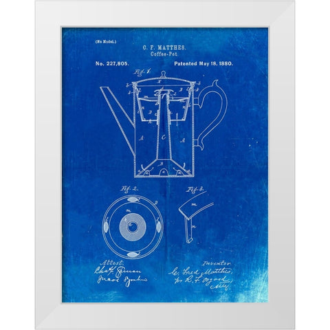 PP78-Faded Blueprint Coffee Percolator 1880 Patent Art White Modern Wood Framed Art Print by Borders, Cole