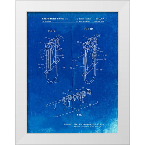 PP81-Faded Blueprint Rock Climbing Camalot Patent Poster White Modern Wood Framed Art Print by Borders, Cole